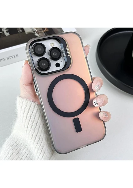 iPhone 16 Pro Kılıf + Lens Koruyucu Set Magsafe Şarj ve Stant Özellikli Mat Hologram Renkli