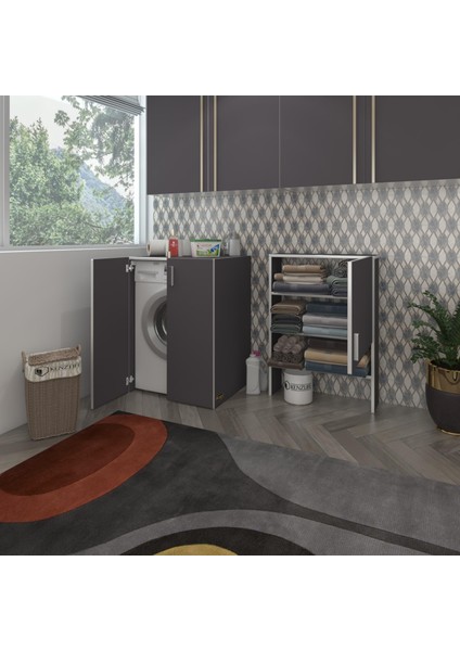 Kenzlife çamaşır makinesi dolabı kasparov gri 180*066*55-20 banyo kapaklı arkalıksız fiyatları