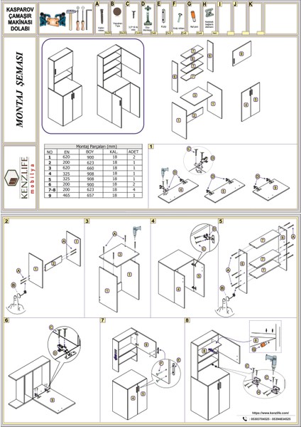 Kenzlife çamaşır makinesi dolabı kasparov cvz 180*066*55-20 banyo kapaklı arkalıksız