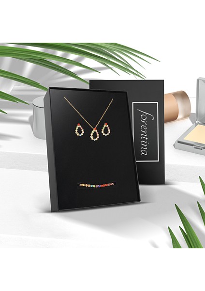 Renkli Zirkon Taşlı Kolye Küpe Bileklik Takı Seti PS2313 fiyatları