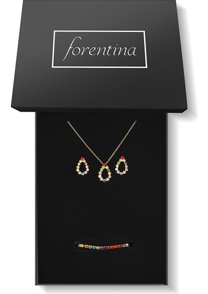 Renkli Zirkon Taşlı Kolye Küpe Bileklik Takı Seti PS2313 modelleri