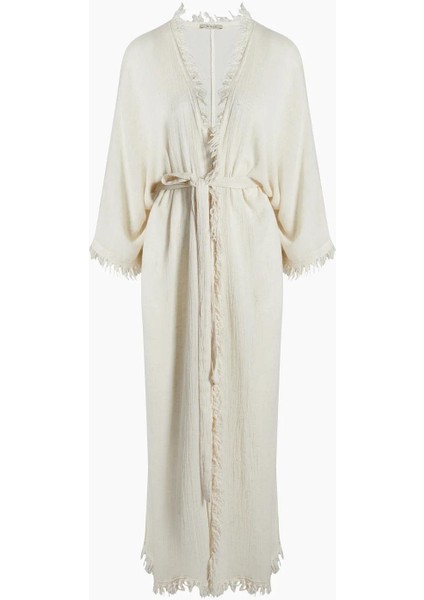 Crinkle Keten Kimono Krem