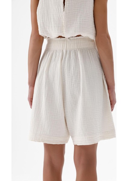 Crinkle Bermuda Şort Krem