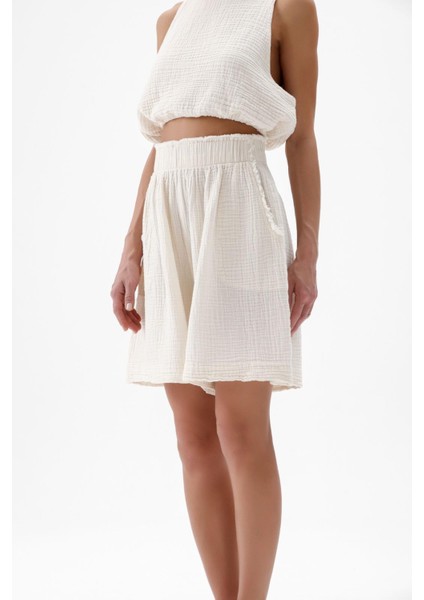 Crinkle Bermuda Şort Krem fiyatları