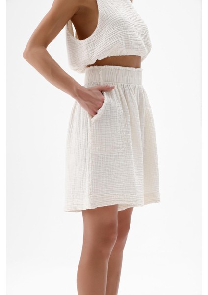 Crinkle Bermuda Şort Krem modelleri