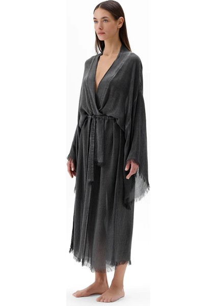 3241-2KZ Bambu Gri Uzun Kimono Gri