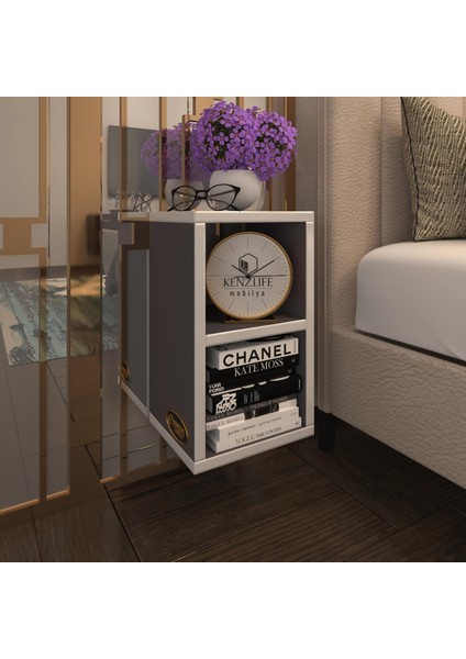 Kenzlife Kenzlife Komodin Lothario Gri Komidin 42*20*19 Duvara Monte Askı Aparatlı (Mng)