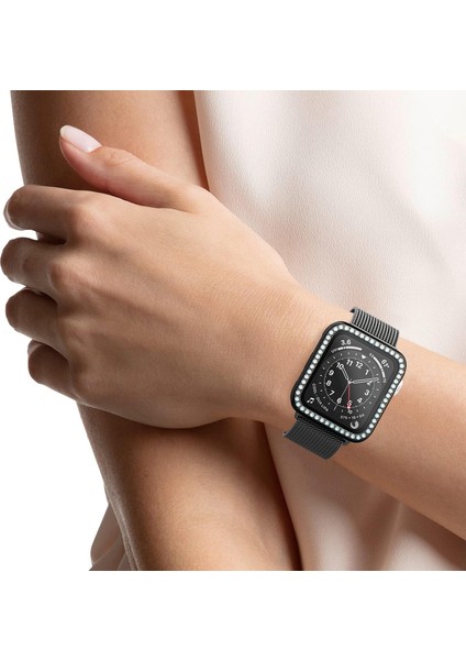 Apple Watch 9/8/se/7/6/5/4/3/2/1 Seri 45MM 44MM 42MM 41MM 40MM 38MM Uyumlu Parlak Taş Işlemeli Şık Işıltılı Renkli Kasa Ekran Koruyucu modelleri
