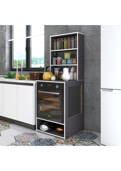 Kenzlife ankastre fırın dolabı ismihan gri 165*60*56 mutfak raflı