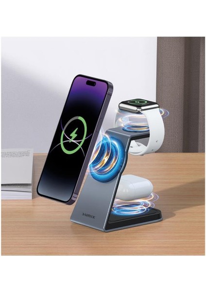 3in1 15W Telefon 2,5W Saat 3,5W Kulaklık Kablosuz Şarj Istasyonu Mg-80