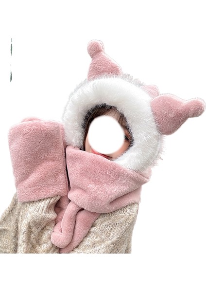 Kış Yeni Stil Kurolo Atkı, Şapka, Eldiven, Üç Parçalı Set, Kapüşonlu, Hepsi Bir Arada, Kore Versiyonu, Çok Yönlü Peluş Atkı (Yurt Dışından)