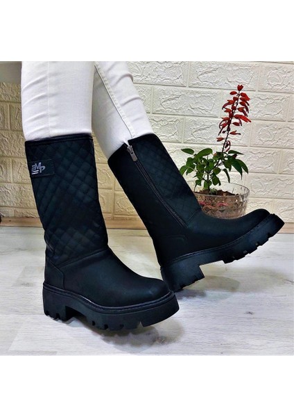 M.p 1397 Siyah Fermuarlı Kaymaz Kürklü 33CM Kadın Çizme