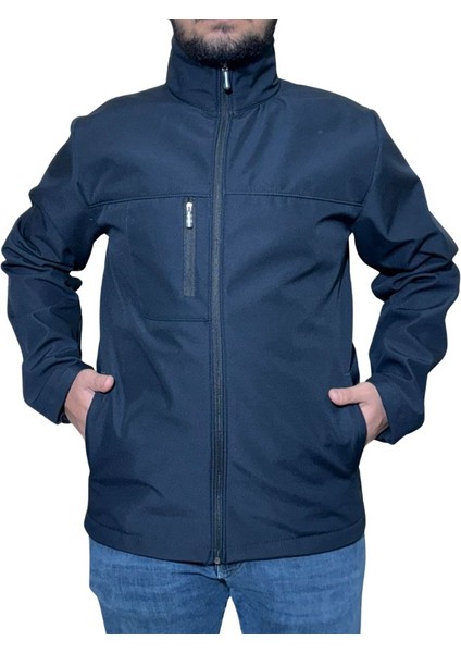 Erkek Softshell Kışlık Outdoor Fermuar Cepli Içi Şardonlu Rüzgar ve Su Geçirmez Mont