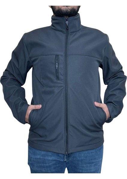 Erkek Softshell Kışlık Outdoor Fermuar Cepli Içi Şardonlu Rüzgar ve Su Geçirmez Mont