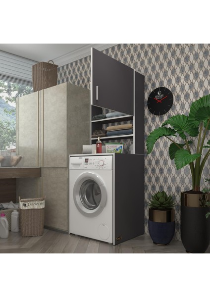 Kenzlife  Çamaşır Makinesi Dolabı Iffe Lundberg Gri 180*066*55-20 Banyo Kapaklı Arkalıksız