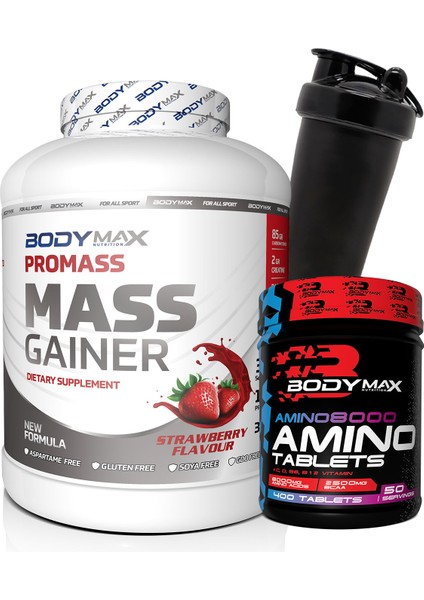 Promass Mass Gainer 3600 gr Çilek Aromalı + Amino Asit 400 Tablet + Shaker