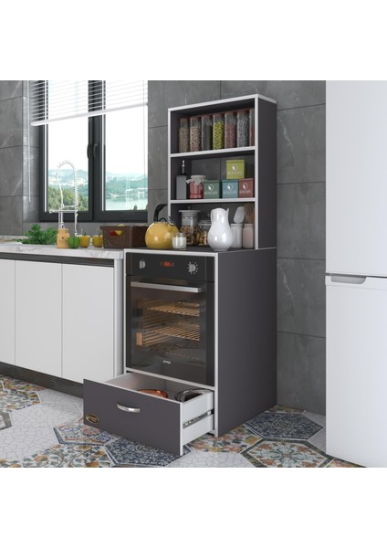 Kenzlife ankastre fırın dolabı aybirgen gri 165*60*56 mutfak çekmeceli