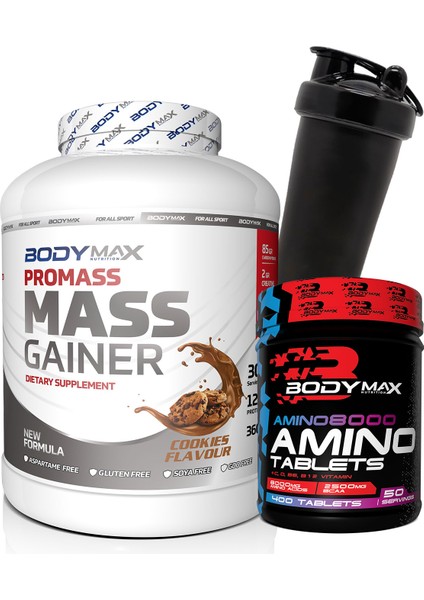 Promass Mass Gainer 3600 gr Kurabiye Aromalı + Amino Asit 400 Tablet + Shaker