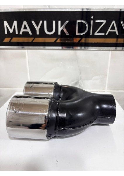 76MM Krom Düz Eşit Uçlu Çift Çıkışlı *paslanmaz Krom Içi Boş Egzoz Ucu 1 Adet fırsatları