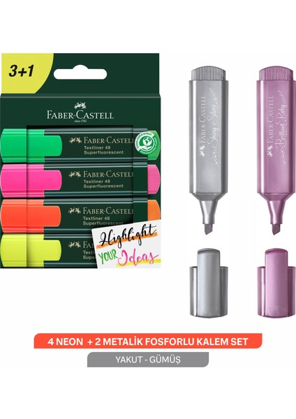 3+1 Neon 2 Metalik Fosforlu Kalem fırsatları