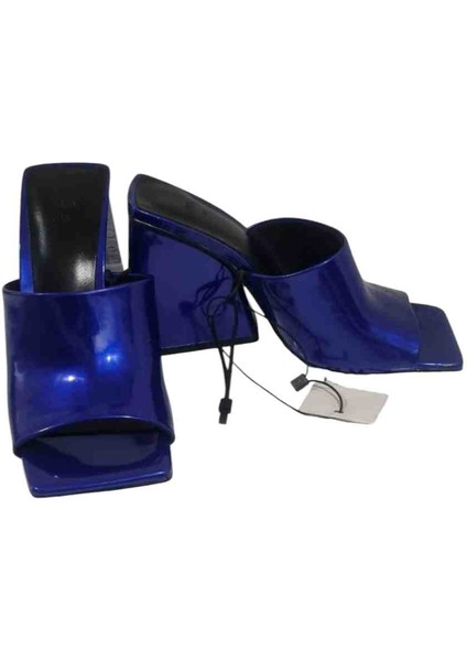 Allbucks Zara, Vinil Rugan Parlak Blog Topuklu Kare Burunlu Sandalet Terlik ABZR0176
