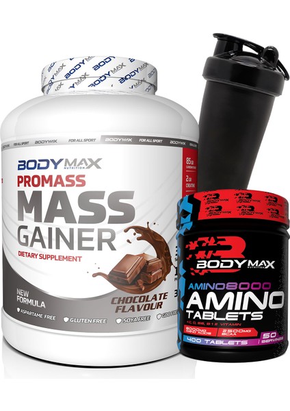 Promass Mass Gainer 3600 gr Çikolata Aromalı + Amino Asit 400 Tablet + Shaker