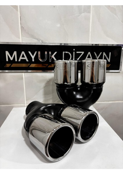 76MM Krom Düz Eşit Uçlu Çift Çıkışlı *paslanmaz Krom Içi Boş Egzoz Ucu 2 Adet