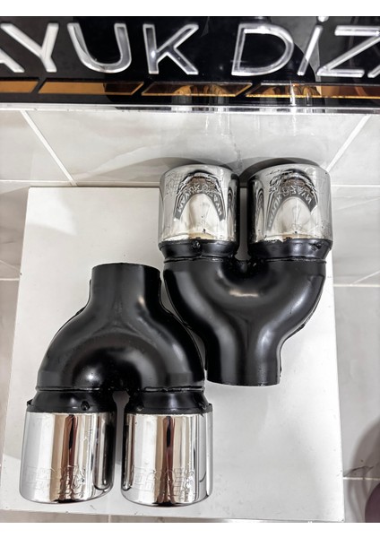 76MM Krom Düz Eşit Uçlu Çift Çıkışlı *paslanmaz Krom Içi Boş Egzoz Ucu 2 Adet modelleri