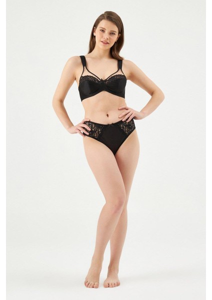 940 Siyah Margaret Balenli Dantelli Kalın Askılı Sütyen Takımı