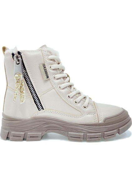 CX5428 Içi Kürklü Fermuar Detaylı Ortopedik Kız Çocuk Şık Günlük Bot Vizon