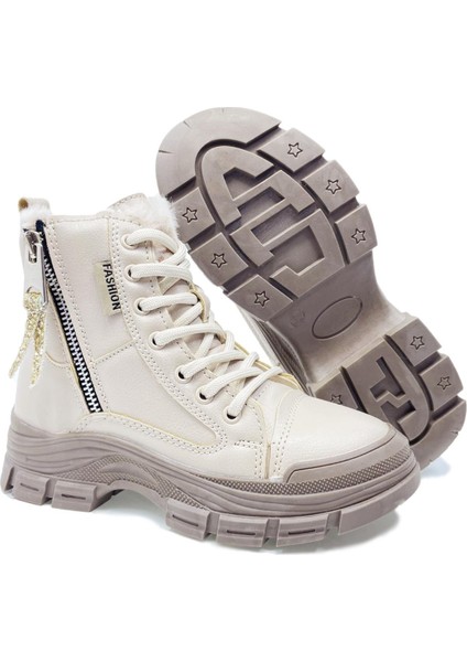 CX5428 Içi Kürklü Fermuar Detaylı Ortopedik Kız Çocuk Şık Günlük Bot Vizon indirimleri