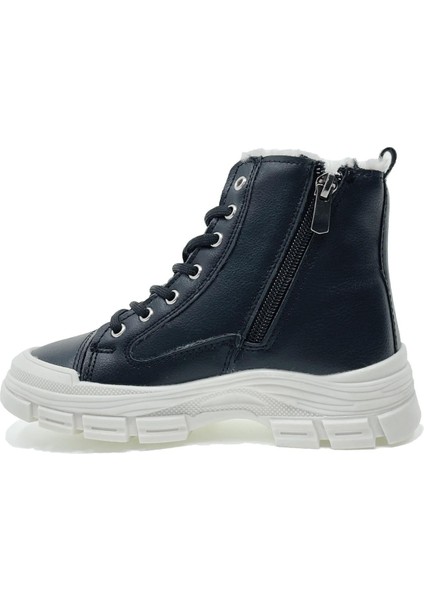 CX5428 Içi Kürklü Fermuar Detaylı Ortopedik Kız Çocuk Şık Günlük Bot Siyah Beyaz modelleri