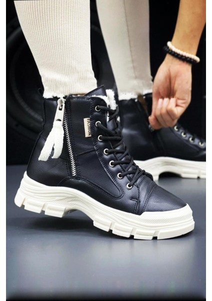 CX5428 Içi Kürklü Fermuar Detaylı Ortopedik Kız Çocuk Şık Günlük Bot Siyah Beyaz fırsatları