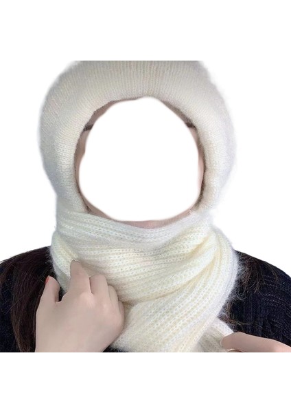 Kadınlar Için Örme Atkı ve Şapka Tek Parça Iki Parçalı Set, Kış Modası Sıcak Artı Kadife Kalın Bisiklet Rüzgar Geçirmez Yün Şapka (Yurt Dışından)
