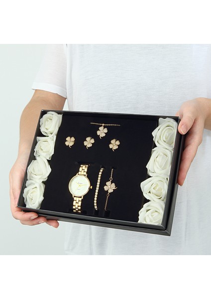 Yonca Kolye Küpe Bileklik Yüzük Saat Hediye Set PS2163 modelleri