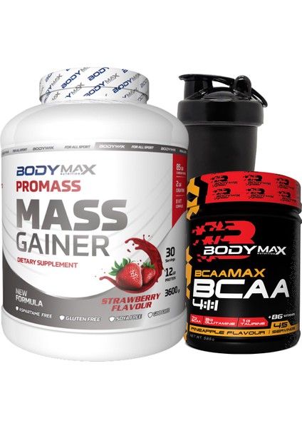 Promass Mass Gainer 3600 gr Çilekli + Bcaamax Bcaa 585 gr Ananaslı + Shaker Hediyeli