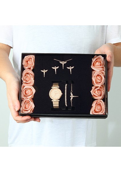 Rose Melek Kolye Küpe Bileklik Yüzük Saat Hediye Set PS2164 fiyatları