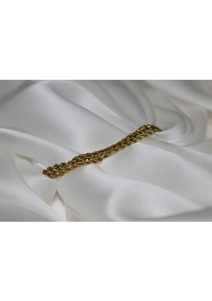 Üçlü Burgu Zincir 17 cm Paslanmaz Çelik Bileklik Gold Kadın Bileklik Künye Çelik Takı