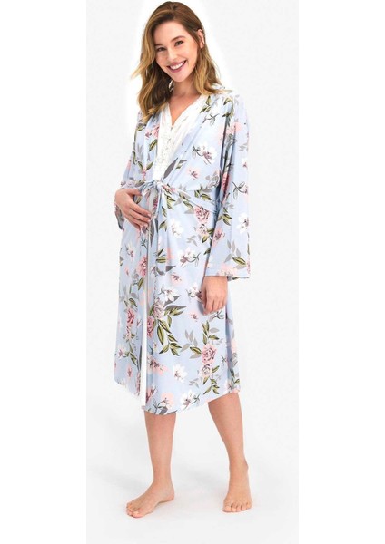 Krem Renk Kadın Lohusa Gecelik Sabahlık Takımı