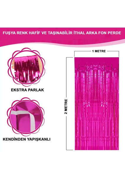 Fuşya Renk Ekstra Metalize Parlak Saçaklı Arka Fon Perde 1x2 Metre (4434)