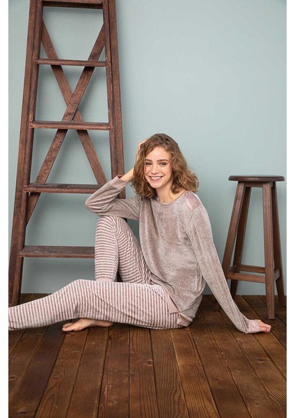 Sevim 13366 Gül Kurusu Pamuklu Kadife Pijama Takımı fırsatları