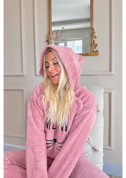Meow Desenli Tam Peluş Pijama Takımı fırsatları