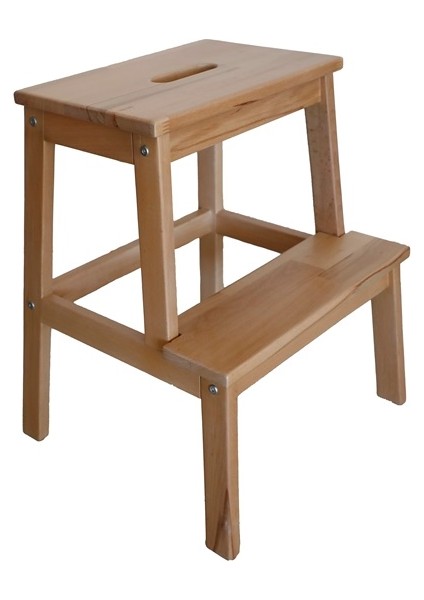 Ahşap İki Basamaklı Mutfak/Banyo/Balkon Çok Amaçlı Dayanıklı Tabure