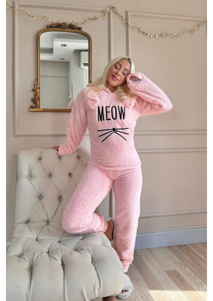 Pijamaevi Meow Desenli Tam Peluş Pijama Takımı fiyatları
