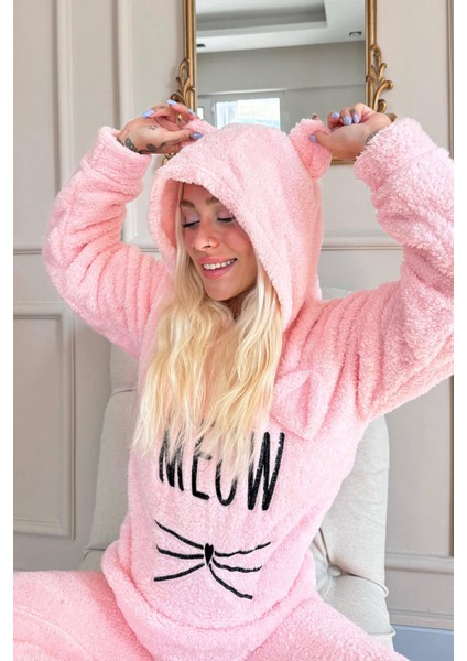 Pijamaevi Meow Desenli Tam Peluş Pijama Takımı indirimleri