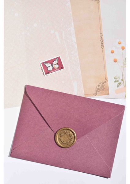 Bordo Zarflı Mühürlü Mektup Seti / Scrapbook modelleri