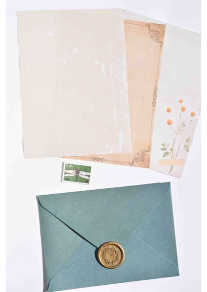 Bordo Zarflı Mühürlü Mektup Seti / Scrapbook