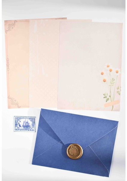 Bordo Zarflı Mühürlü Mektup Seti / Scrapbook