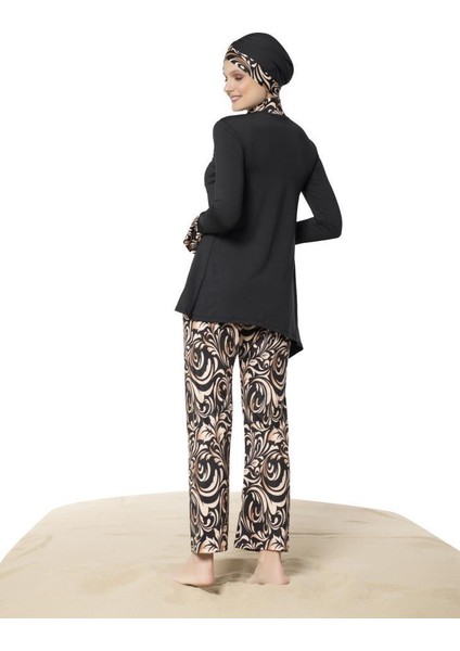 22132 Siyah Renk Kadın Desenli Likralı Tesettür Mayo modelleri