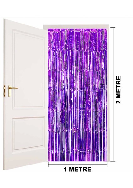 Mor Renk Ekstra Metalize Parlak Saçaklı Arka Fon Perde 1x2 Metre fiyatları
